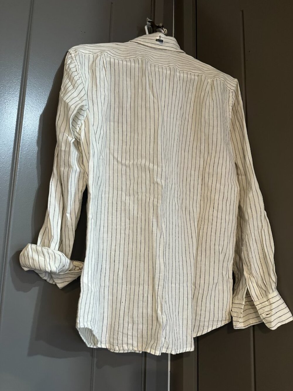 Uniqlo Premium Linen Shirt NWT Off White Black Stripe Men’s Size Small - Picture 5 of 5